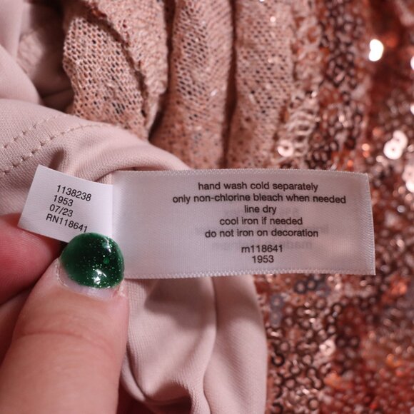 Lane Bryant Surplice Pleat-Waist Sequin Dress, rose gold champagne sequin, 20 - Picture 10 of 12